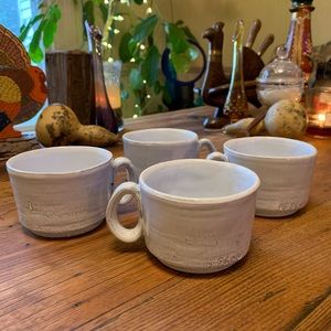 Anthropologie Galestro Fatto A Mano 4 Coffee Mugs Cups Rustic Hand Pottery Set